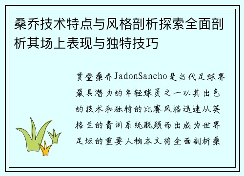 桑乔技术特点与风格剖析探索全面剖析其场上表现与独特技巧 桑乔技术特点与风格剖析探索全面剖析其场上表现与独特技巧